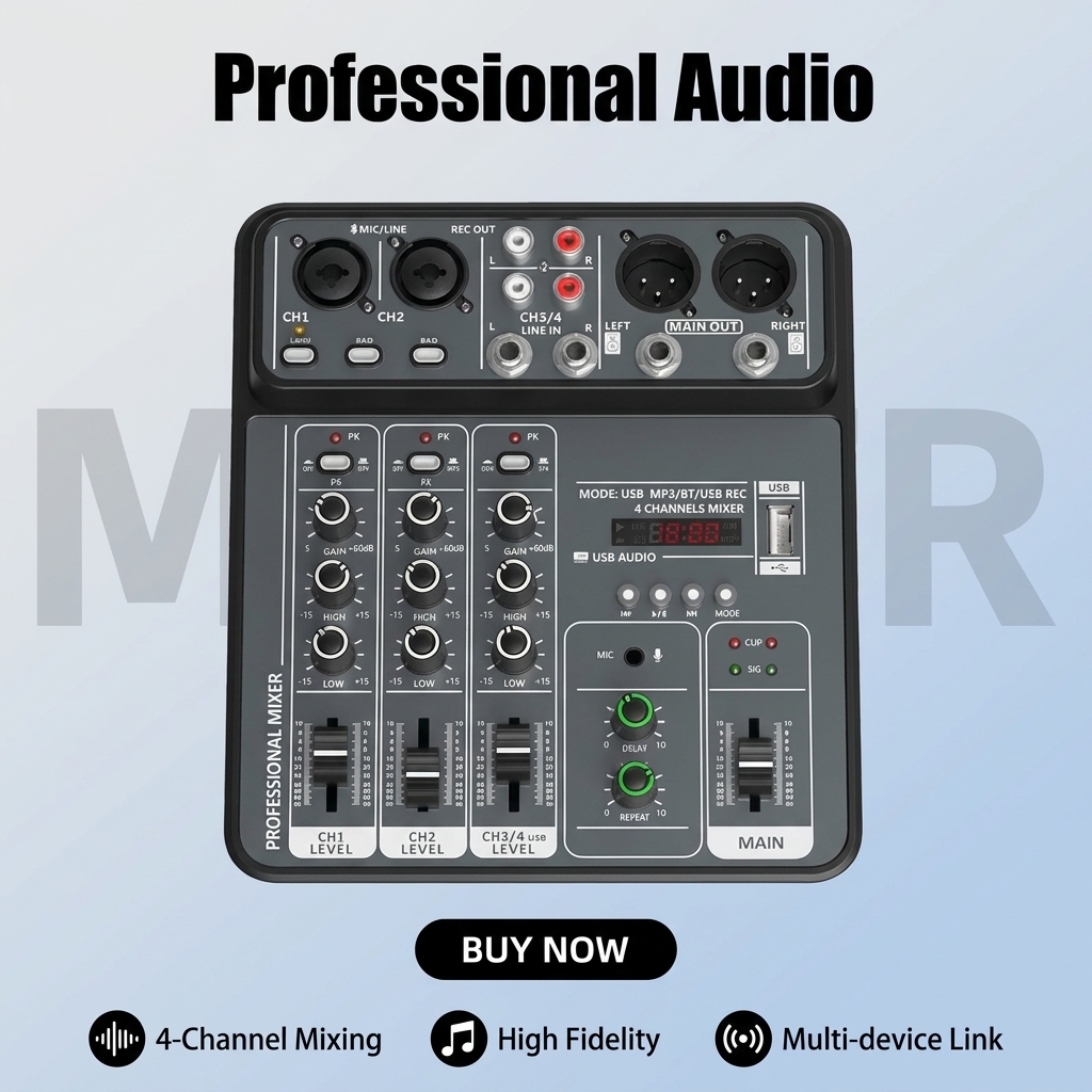 4チャンネルプロオーディオミキシングコンソール、48Vファン - Audio Music Dj のレビューと価格
