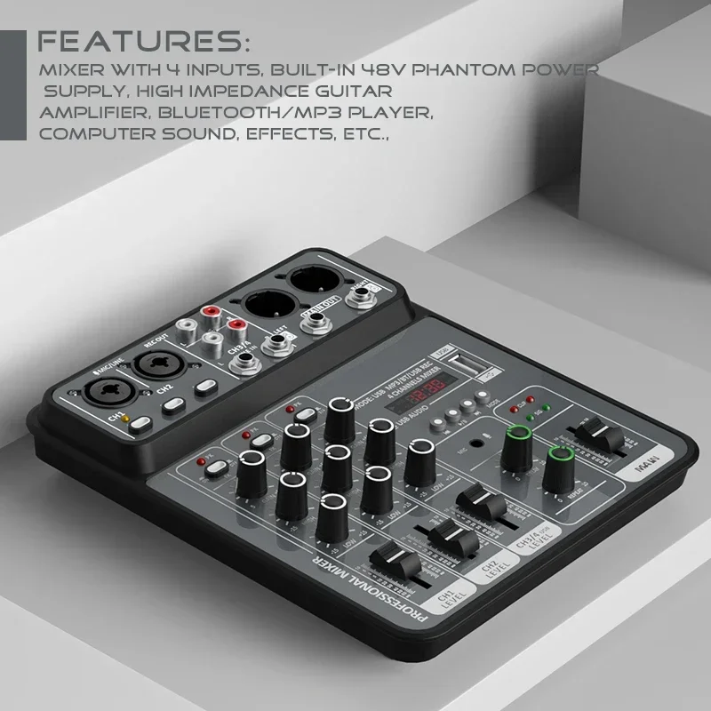 4チャンネルプロオーディオミキシングコンソール、48Vファン - Audio Music Dj のレビューと価格